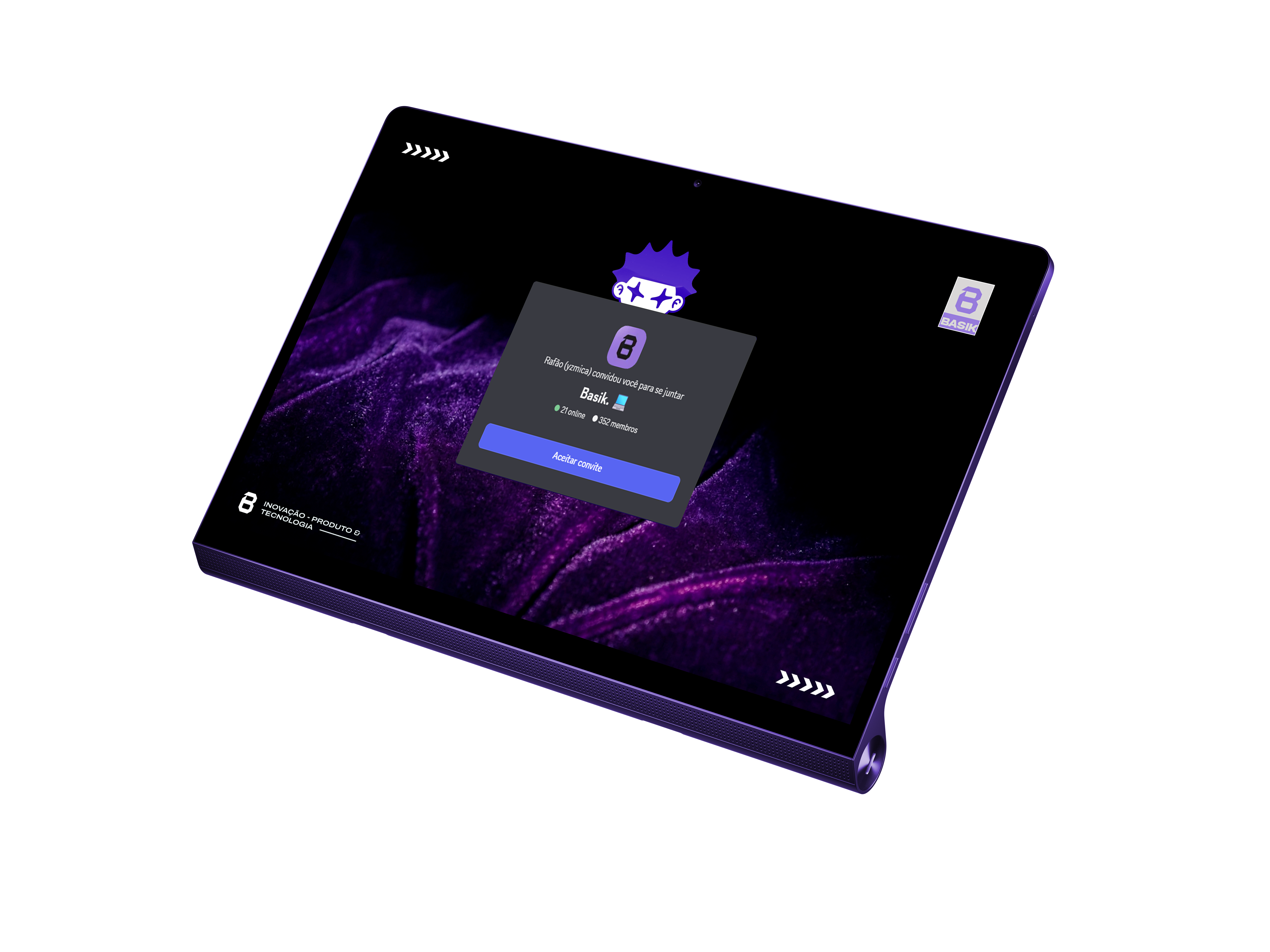 Convite do Discord da BASIK aberto em um tablet